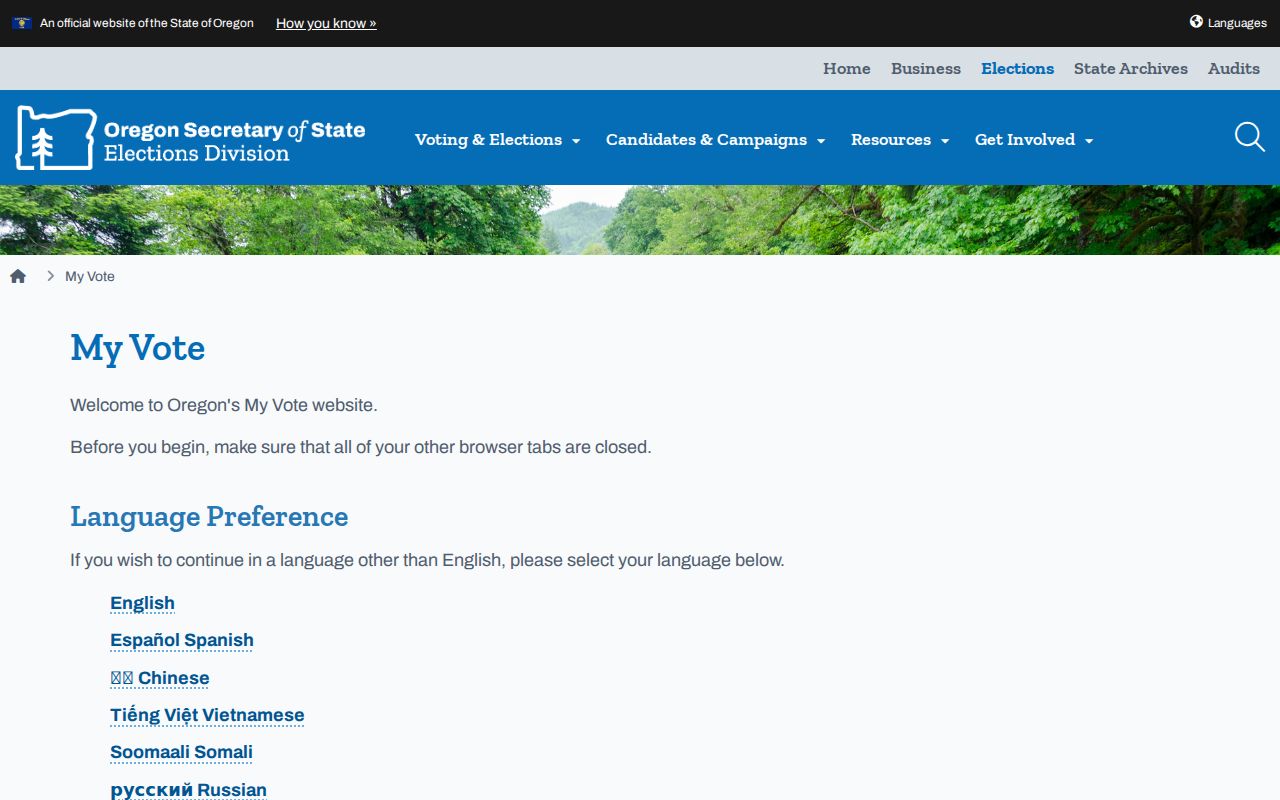Jackson County residents directory Oregon My Vote self-service screen