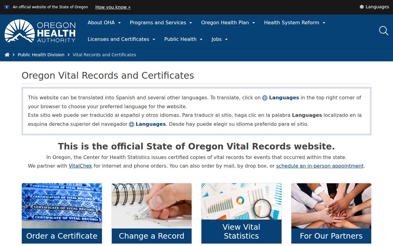 Jackson County residents directory Oregon Vital Records service hub